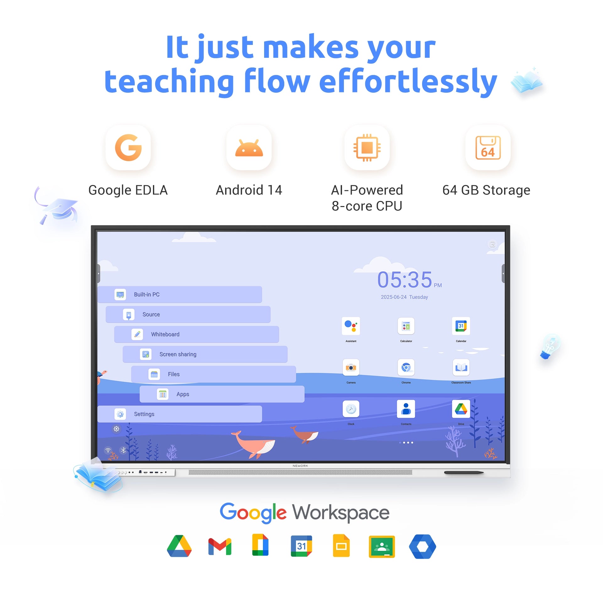 android smart board with Google EDLA and classroom apps for teaching and collaboration - Nework