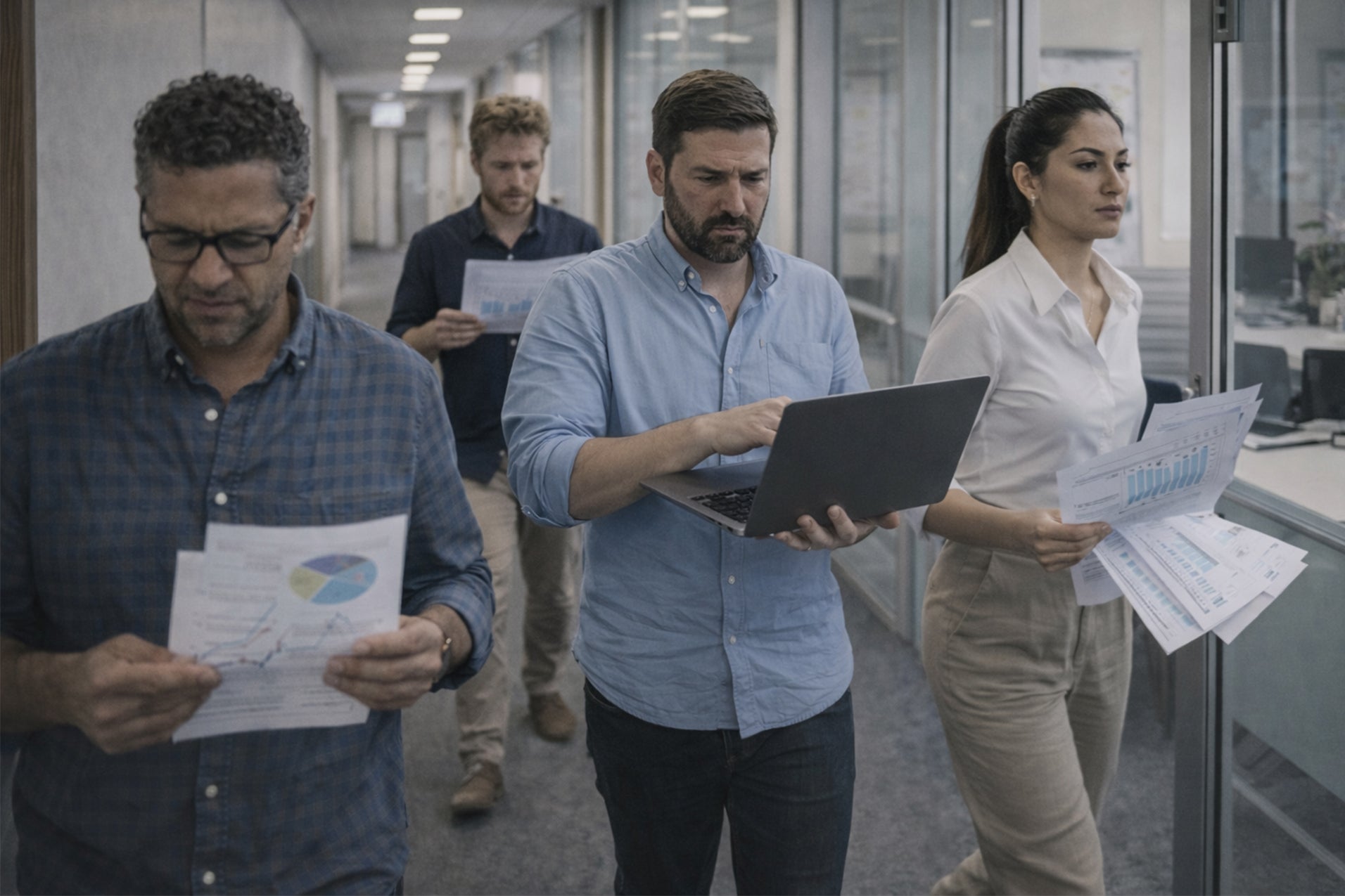 manual workflow with documents and laptops causing slow decisions and inefficient team collaboration nework