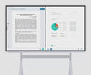 Split-screen lesson showing diagrams, maps, and formulas on Nework E Series smart board for STEM teaching