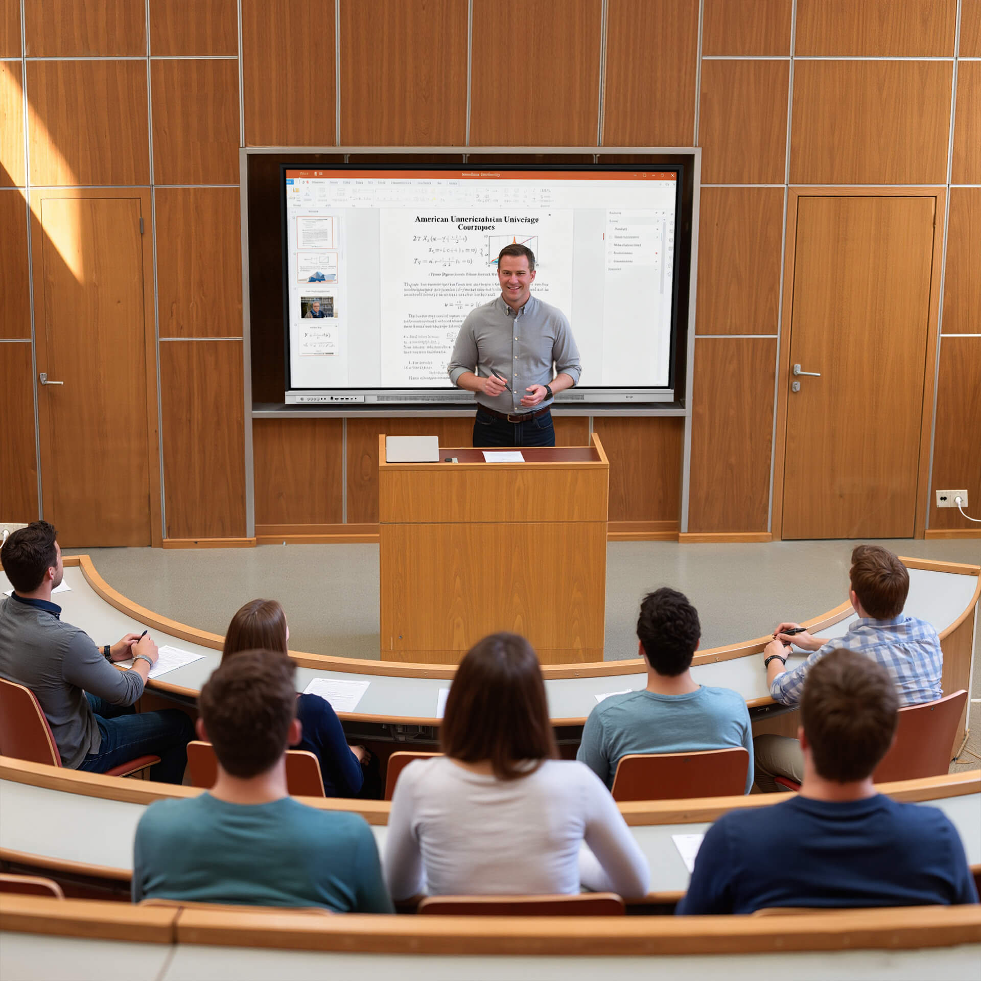 smart board used in classroom lecture with teacher presenting to students - Nework